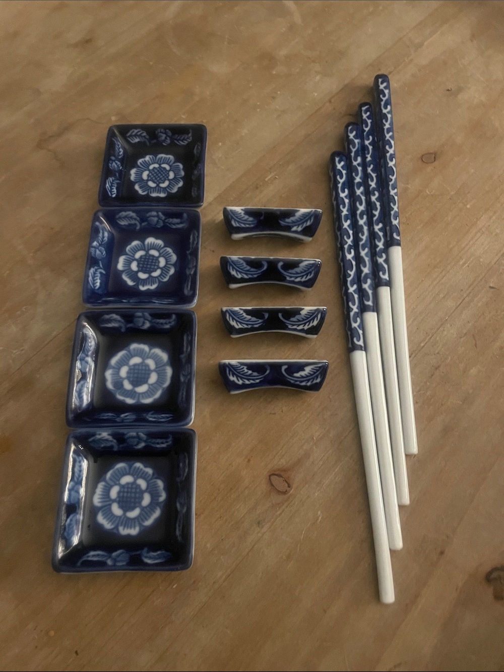 Pier 1 Blue and White Porcelain Chopsticks with Floral Rests